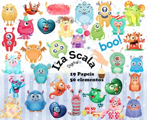 Kit Digital Monstrinhos Aquarela