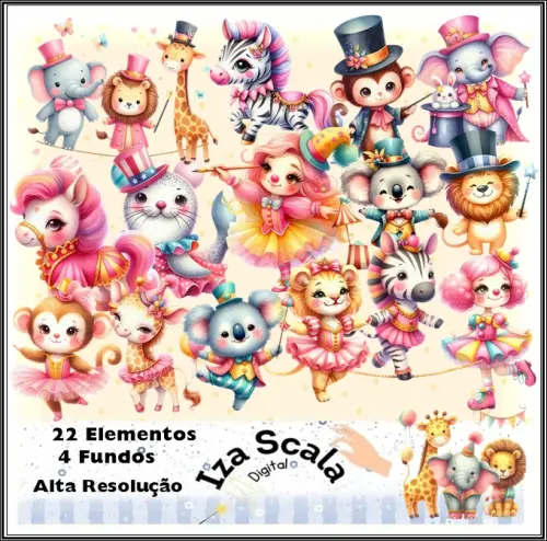 Kit Digital Circo Aquarela Menina - IA