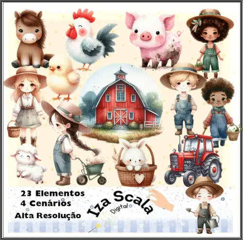 Kit Digital Fazendinha Aquarela - IA