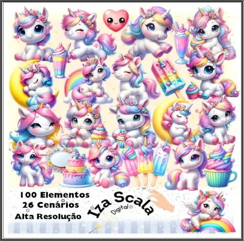 Kit Digital Unicórnio Aquarela - IA