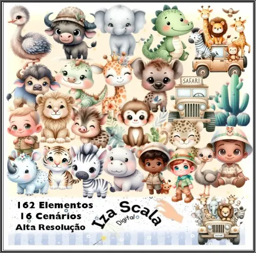 Kit Digital Safari Baby Aquarela - IA