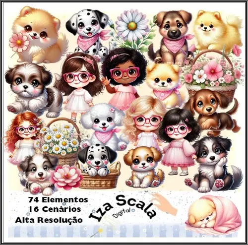 Kit Digital Cachorrinhos no Jardim - IA