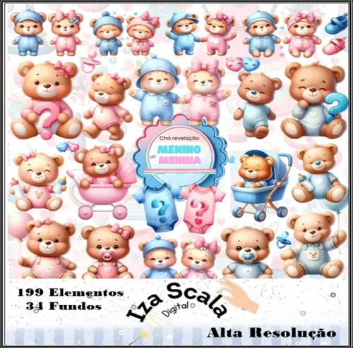 Kit Digital Chá Revelação Ursinhos - IA