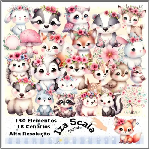 Kit Digital Bosque Encantado Rosa - IA