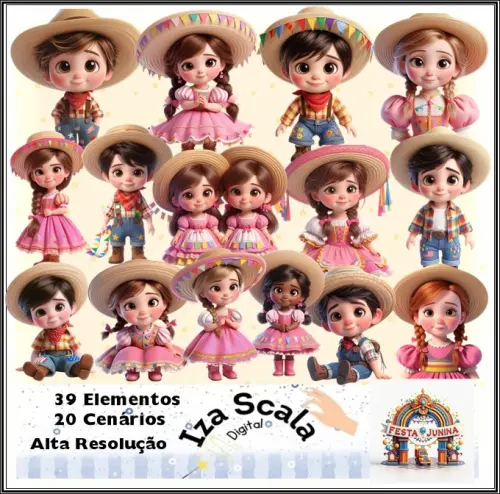 Kit Digital Festa Junina Mascotes - IA