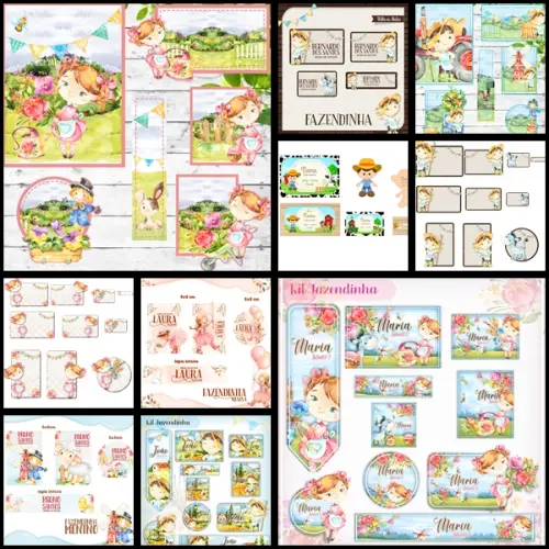 Kit Digital - Etiqueta Escolar Fazendinha