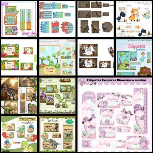 Kit Digital - Etiqueta Escolar Dinossauro