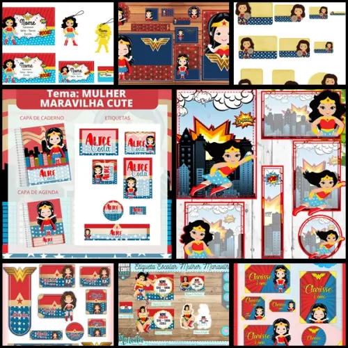Etiqueta Escolar Mulher Maravilha