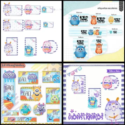 Etiqueta Escolar Monstrinhos