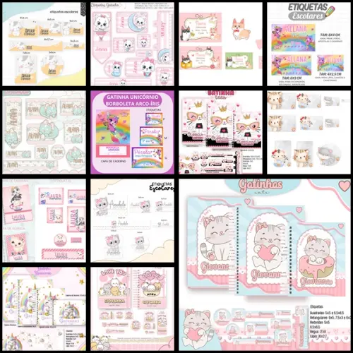 Etiqueta Escolar Gatinho