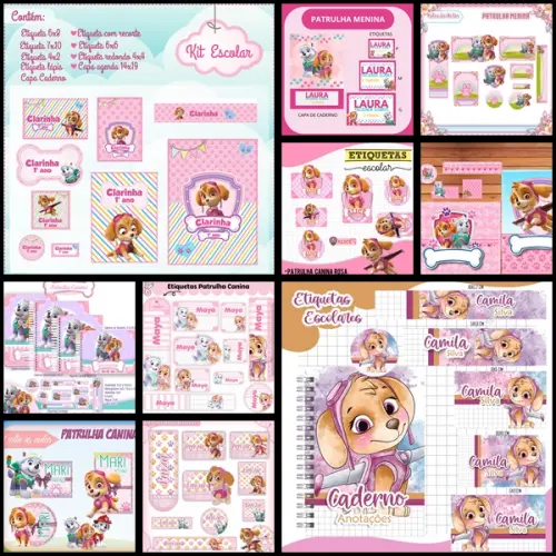 Etiqueta Escolar Patrulha Canina Rosa