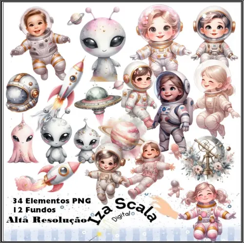 Kit Digital Astronauta Rosa - 3D