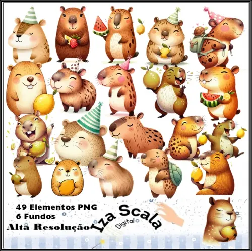 Kit Digital Capivara Aquarela  - 3D
