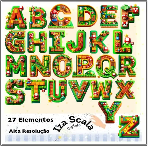 Kit Digital Mario Bros Alfabeto - 3D