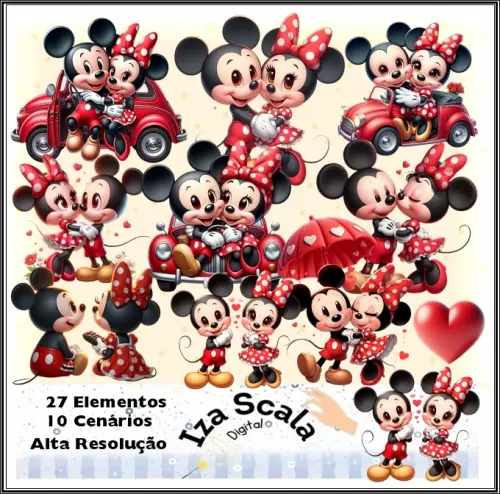 Kit Digital Mickey e Minnie Amor - 3D