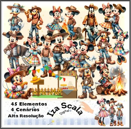 Kit Digital Festa Junina Mickey e Minnie - 3D