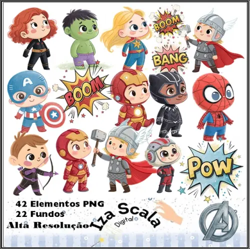 Kit Digital Vingadores Cute Aquarela  - 3D