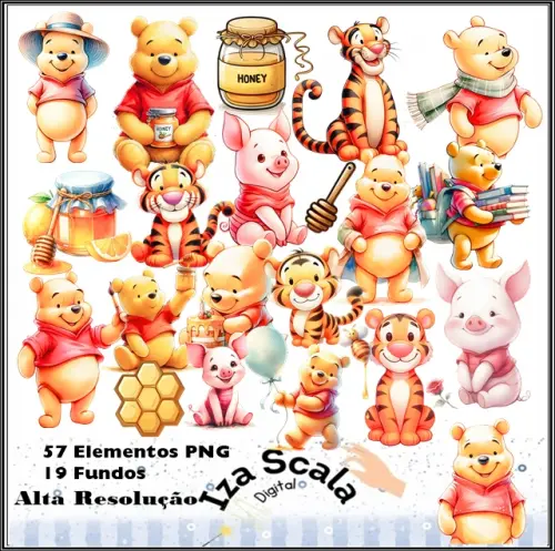 Kit Digital Ursinho Pooh Aquarela - 3D