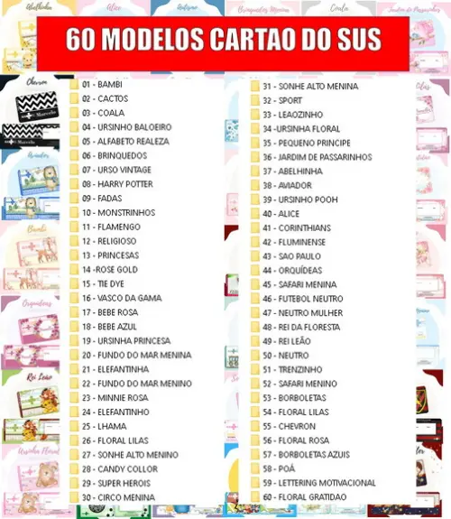 Arquivo de Corte Cartão Sus - 60 Temas pdf e Png