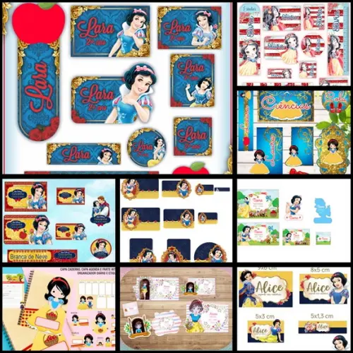 Etiqueta Escolar Branca de Neve - Arquivo Digital