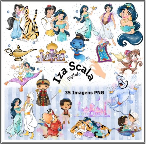 Kit Digital Aladdin e Jasmine Aquarela
