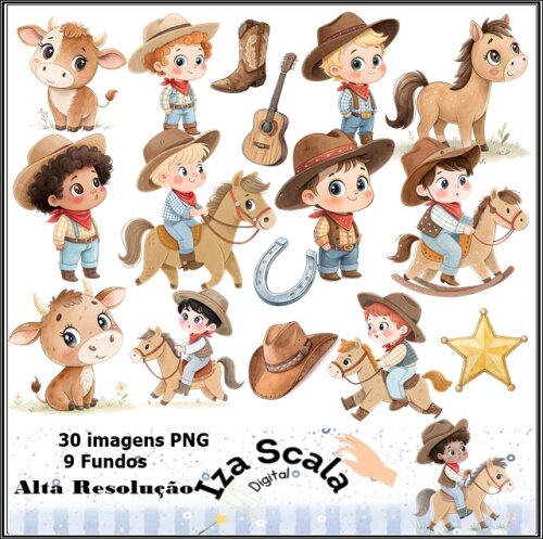 Kit Digital Cowboy Aquarela - 3D