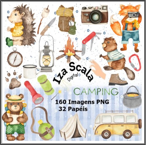 Kit Digital Acampamento Aquarela