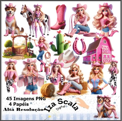 Kit Digital Barbie Boiadeira 3D