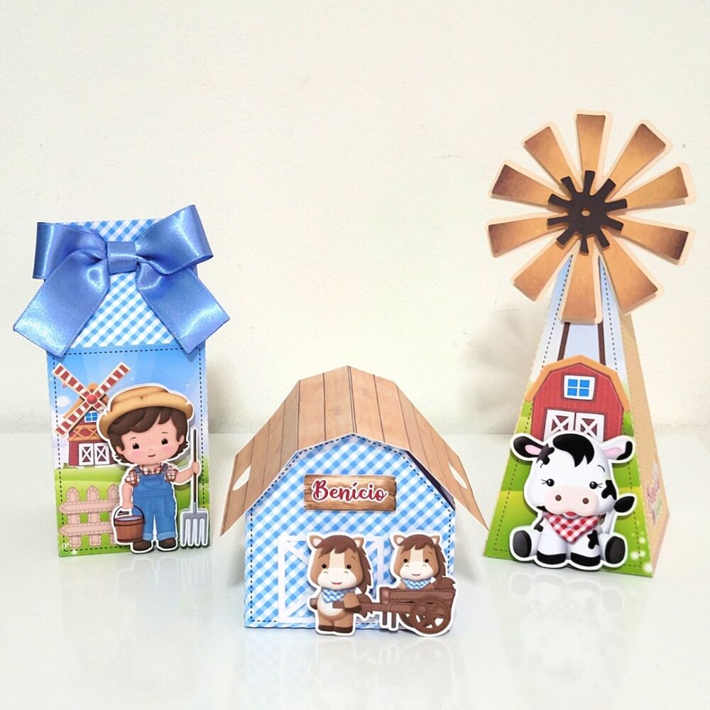 Kit 15 caixinhas personalizadas - Fazendinha Azul
