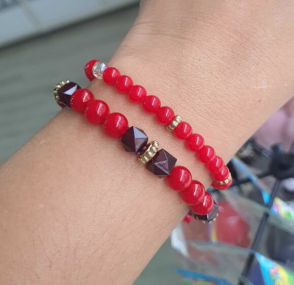 2 Pulseira Vermelha de Micangas Ousada Bijuteria