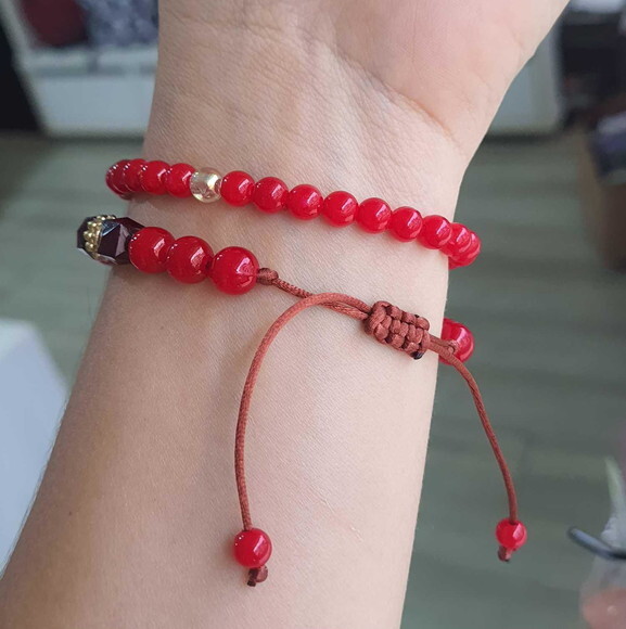 2 Pulseira Vermelha de Micangas Ousada Bijuteria
