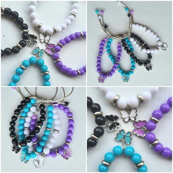 2 Pulseiras de Contas Micangas Pulseira Borboleta Bijuteria