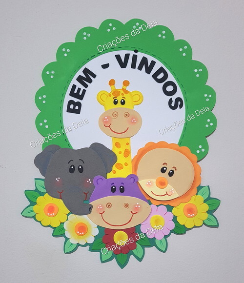 Bem Vindos Infantil para Portas Tema Animais Safari em Eva