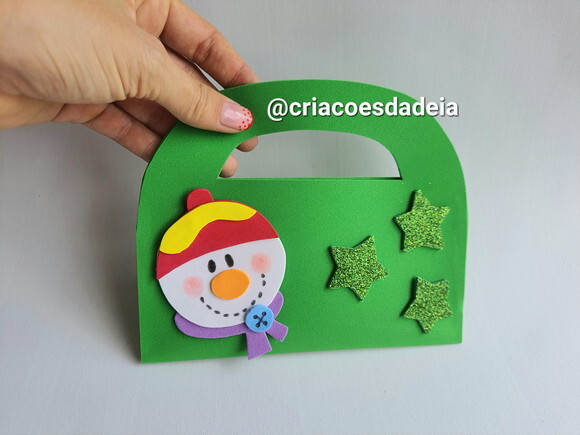 Bolsinha Porta Doces de Natal em Eva - Boneco de Neve