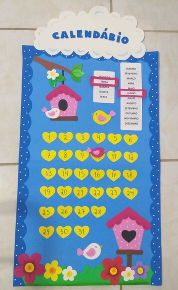 Calendário de Eva para Sala de Aula - Passarinhos (90x50cm)