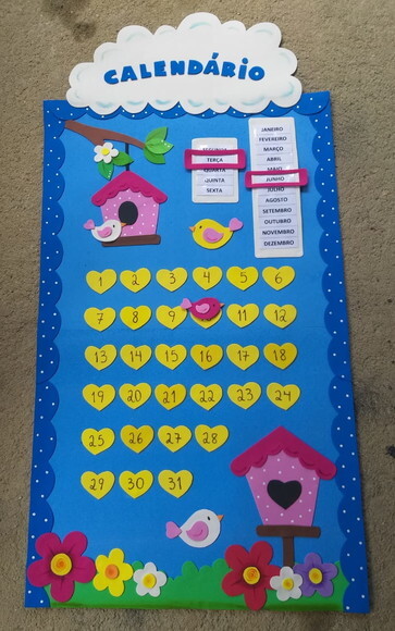Calendário de Eva para Sala de Aula - Passarinhos (90x50cm)