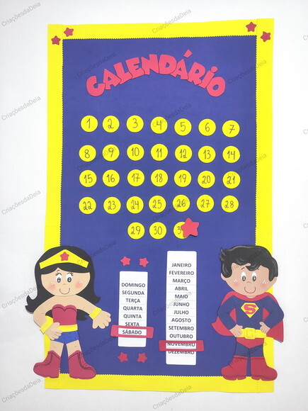 Calendário de Eva para Sala de Aula - Super Heróis 58x85cm