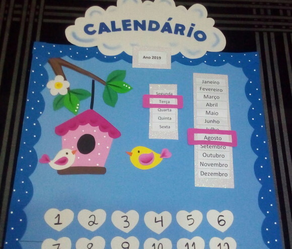 Calendário Escolar para Sala de Aula - Passarinhos (90x50cm)