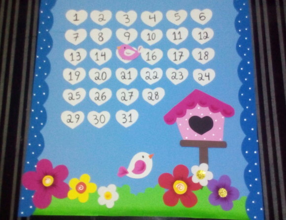 Calendário Escolar para Sala de Aula - Passarinhos (90x50cm)