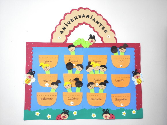 Cartaz Grande de Aniversariantes do Ano para Escola - em Eva