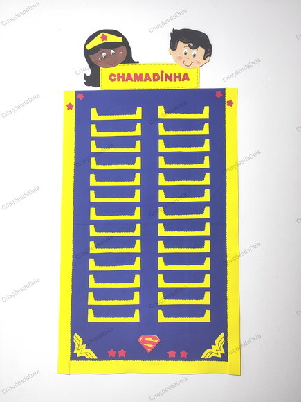 Chamadinha com Box para Sala de Aula Tema Heróis 100x52
