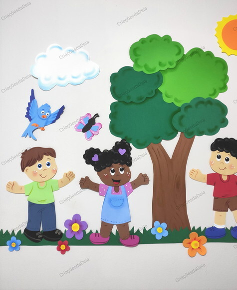 Crianças Brincando Kit com 4 Crianças na Natureza (145x75cm)