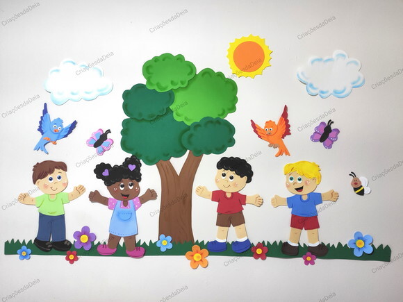 Crianças Brincando Kit com 4 Crianças na Natureza (145x75cm)