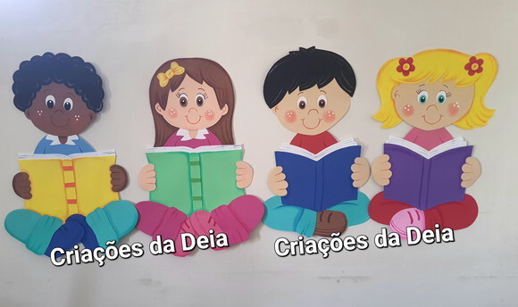 Crianças Lendo - Kit 4 Peças (tamanho 65 cm Cada)
