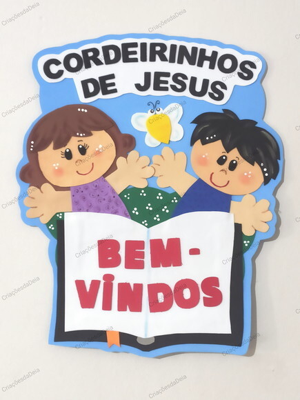 Decoração de Porta Bem Vindos Cordeirinhos de Jesus em Eva