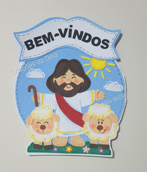 Decoração de Porta Bem Vindos Cordeirinhos de Jesus em Eva