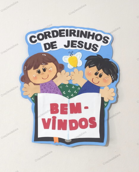 Decoração de Porta Bem Vindos Cordeirinhos de Jesus em Eva