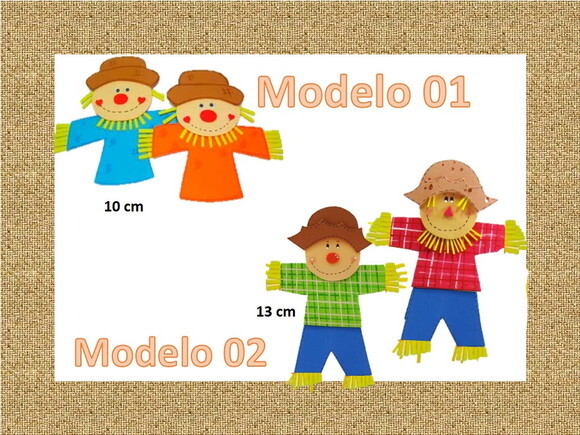 Espantalhos pequenos de festa junina - 2 modelos à escola.