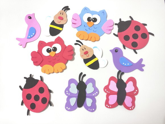 Kit 10 Apliques de 10cm Cada. Aves e Insetos