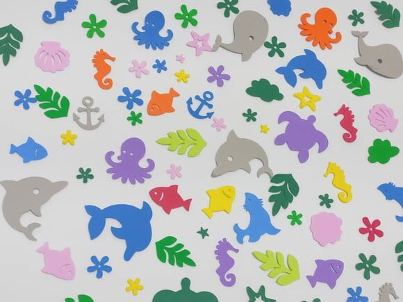 Kit 100 Mini Animais 2.5 a 7cm do Fundo do Mar (em Eva)